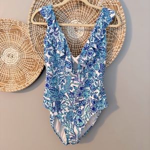 SOLD - Lilly Pulitzer Vivek one-piece - turquoise oasis shell me you love me
